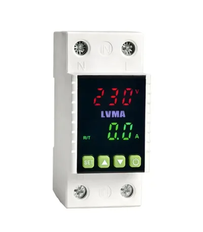 LVMA DIN rail adjustable over under voltage protector with digital voltage current display 230V single phase auto reset protection relay