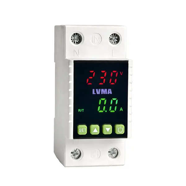 LVMA DIN rail adjustable over under voltage protector with digital voltage current display 230V single phase auto reset protection relay