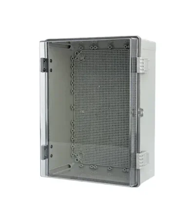 LVMA IP65 transparent cover plastic waterproof electrical enclosure hinged latch wall mount ABS junction box with perforated mounting plate