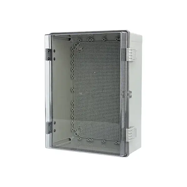 LVMA IP65 transparent cover plastic waterproof electrical enclosure hinged latch wall mount ABS junction box with perforated mounting plate
