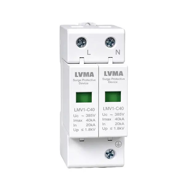 LVMA LMV1-C40 2P 385V Type 2 AC surge protective device DIN rail mount 20kA 40kA surge arrester with visual status indicator