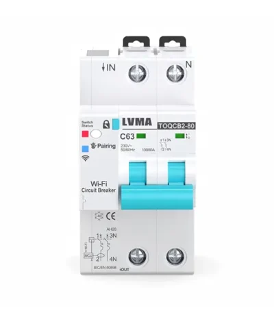 LVMA TOQCB2-80 WiFi smart circuit breaker 2P 63A 10kA app remote control DIN rail smart MCB with status indicator