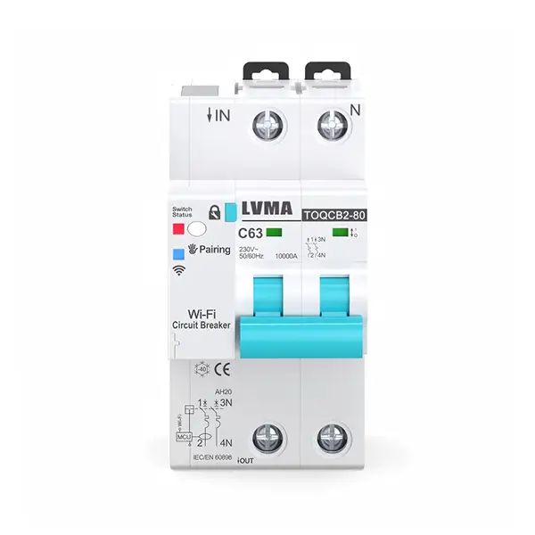 LVMA TOQCB2-80 WiFi smart circuit breaker 2P 63A 10kA app remote control DIN rail smart MCB with status indicator