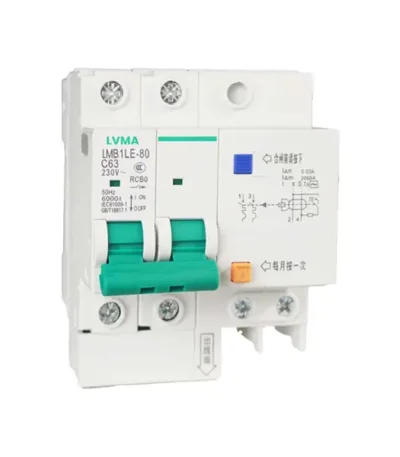 LVMA LMB1LE-80 2P RCBO 63A 30mA residual current circuit breaker with overcurrent protection