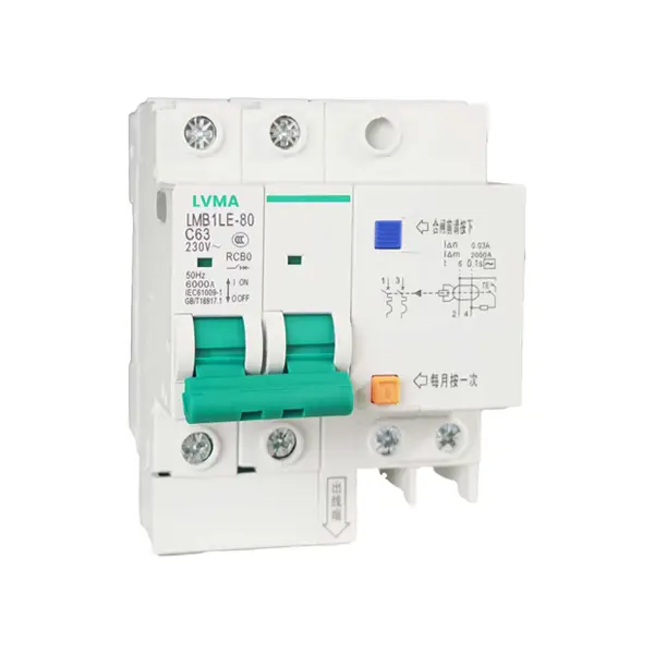 LVMA LMB1LE-80 2P RCBO 63A 30mA residual current circuit breaker with overcurrent protection