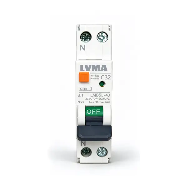 LVMA LMB5L-40 RCBO 1P+N C40 residual current circuit breaker with overcurrent protection white DIN rail circuit breaker